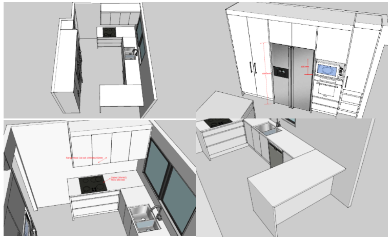 3D kitchen design render showing cabinetry layout.